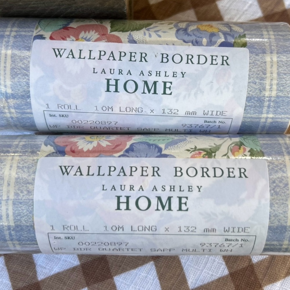 Laura Ashley Blue Floral Wallpaper Border with Multicolor Blooms